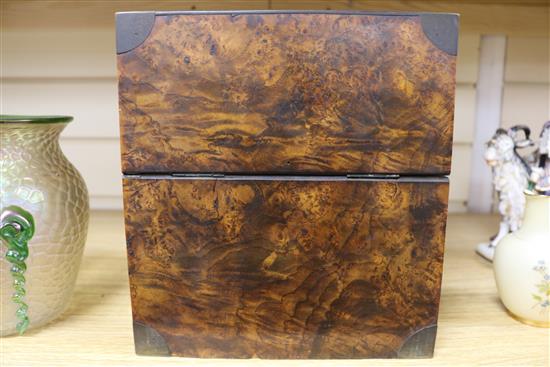 A burr walnut four bottled decanter box